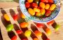 Skewers of olives, tomatoes and onions